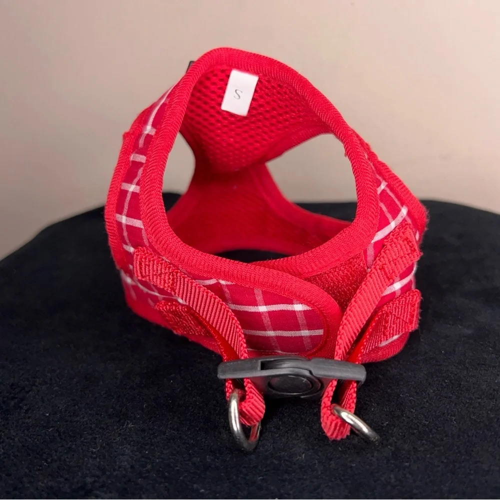 Small Cat Harness Red White Plaid Black Bow For Leash Walking